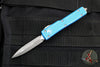 Microtech UTX-70 OTF Knife- Double Edge- Distressed Blue Handle- Apocalyptic Blade 147-10 DBL