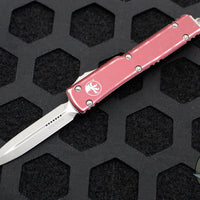Microtech UTX-70 OTF Knife- Double Edge- Distressed Merlot Red Handle- Double Full Serrated Apocalyptic Blade 147-D12 DMR