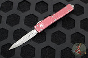 Microtech UTX-70 OTF Knife- Double Edge- Distressed Merlot Red Handle- Double Full Serrated Apocalyptic Blade 147-D12 DMR