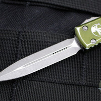 Microtech UTX-70 OTF Knife- Double Edge- Distressed OD Green Handle- Apocalyptic Blade 147-10 DOD