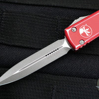 Microtech UTX-70 OTF Knife- Double Edge- Distressed Red Handle- Apocalyptic Blade 147-10 DRD