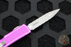 Microtech UTX-70 OTF Knife- Double Edge- Distressed Violet Handle- Double Full Serrated Apocalyptic Blade 147-D12 DVI