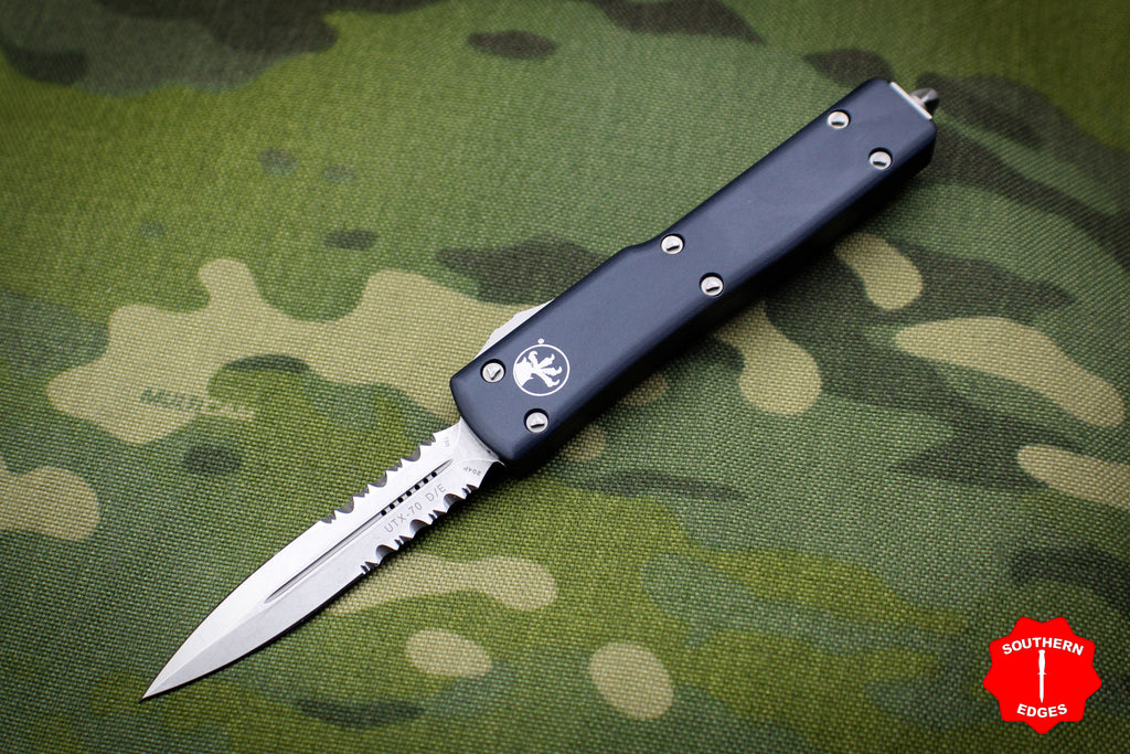 Microtech UTX-70 Black Double Edge (OTF) Stonewash Part Serrated Blade 147-11
