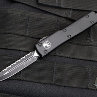 Microtech UTX-70 OTF Knife- Double Edge- Tactical- Black Handle- Black Full Serrated Edge Blade 147-3 T