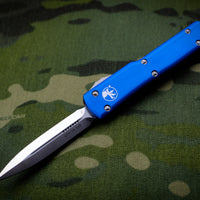 Microtech UTX-70 OTF Knife- Double Edge- Blue Handle- Satin Blade 147-4 BL