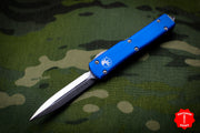 Microtech UTX-70 OTF Knife- Double Edge- Blue Handle- Satin Blade 147-4 BL