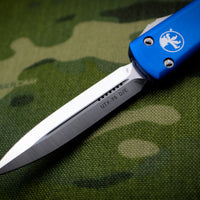 Microtech UTX-70 OTF Knife- Double Edge- Blue Handle- Satin Blade 147-4 BL