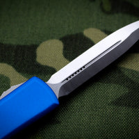 Microtech UTX-70 OTF Knife- Double Edge- Blue Handle- Satin Blade 147-4 BL