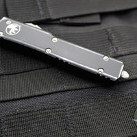 Microtech UTX-70 OTF Knife- Double Edge- Distressed Black Handle- Double Full Serrated Apocalyptic Blade 147-D12 DBK