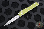Microtech UTX-70 OTF Knife- Double Edge- Distressed OD Green Handle- Double Full Serrated Apocalyptic Blade 147-D12 DOD