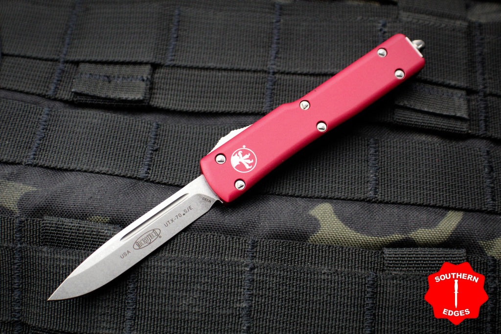 Microtech UTX-70 Red Single Edge (OTF) Stonewash Blade 148-10 RD