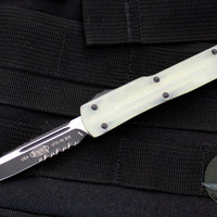 Microtech UTX-70 OTF Knife- Single Edge- Jade Green G-10 Handle Top- Black Part Serrated Blade 148-2 GTJGS