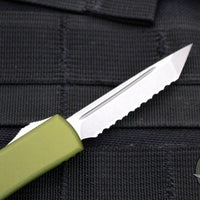 Microtech UTX-70 OTF Knife- Tanto Edge- OD Handle Handle- Stonewash Full Serrated Blade 149-12 OD