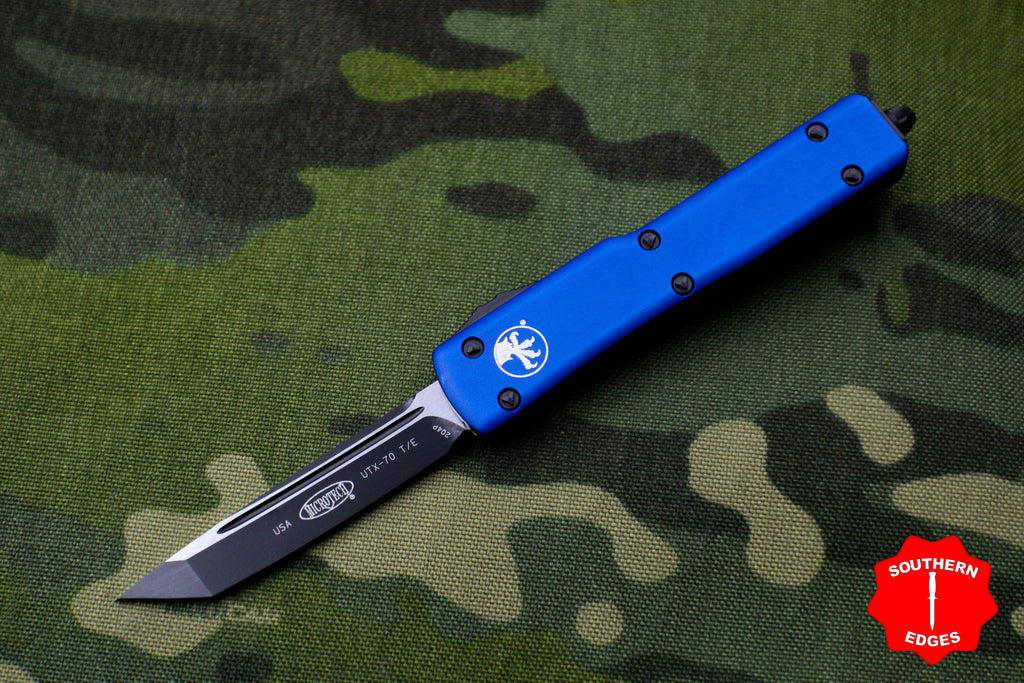 Microtech UTX-70 Blue Tanto Edge (OTF) With a Black Blade 149-1 BL