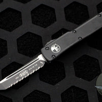 Microtech UTX-70 OTF Knife- Tactical- Tanto Edge- Black With Black Full Serrated Blade 149-3 T