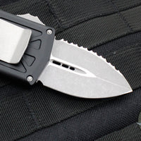 Microtech Exocet OTF Wallet Money Clip- Double Edge- Black Handle With Apocalyptic Full Serrated Blade 157-12 AP