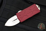 Microtech Exocet OTF Wallet Money Clip- Double Edge- Merlot Red Handle With Stonewash Full Serrated Blade 157-12 MR