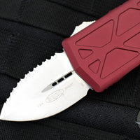 Microtech Exocet OTF Wallet Money Clip- Double Edge- Merlot Red Handle With Stonewash Full Serrated Blade 157-12 MR