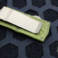 Microtech Exocet Money Clip OTF Knife- Double Edge- OD Green Handle-  Bronze Blade and HW 157-13 OD