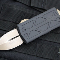 Microtech Exocet Money Clip Out The Front (OTF) Knife- Double Edge- Black With Bronze Full Serrated Blade 157-15