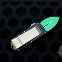Microtech Jedi Master- Exocet Money Clip- Double Edge Out The Front (OTF) Knife- Black With Green Blade 157-1 JM