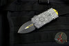 Microtech Exocet Money Clip Double Edge Out The Front (OTF) Knife Source Artwork With Two-Tone Black Blade With Gold Accents