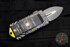 Microtech Exocet Money Clip Double Edge Out The Front (OTF) Knife Source Artwork With Two-Tone Black Blade With Gold Accents