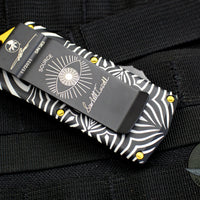 Microtech Exocet Money Clip Double Edge Out The Front (OTF) Knife Source Artwork With Two-Tone Black Blade With Gold Accents