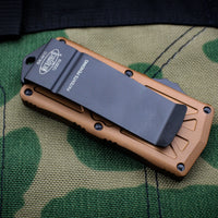 Microtech Exocet Tan Money Clip Double Edge Out The Front (OTF) Knife With Black Blade 157-1 TA