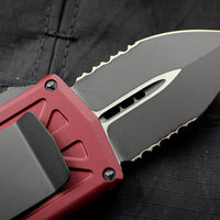 Microtech Exocet Merlot Red Money Clip Double Edge Out The Front (OTF) Knife With Black Part Serrated Blade 157-2 MR