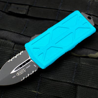 Microtech Exocet Turquoise Money Clip Double Edge Out The Front (OTF) Knife With Black Part Serrated Blade 157-2 TQ