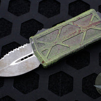 Microtech Outbreak Exocet Money Clip Double Edge Out The Front (OTF) Knife- With Outbreak Apocalyptic Full Serrated Blade and Distressed Black HW 157-3 OBS