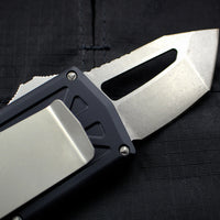 Microtech Exocet Black Wallet Money Clip Tanto Edge Out The Front (OTF) Stonewash Blade 158-10