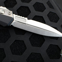 Microtech Glycon OTF Knife- Bayonet Edge- Black Handle With Bead Blast Titanium Accents and Hardware- Stonewash Finished Blade 184-10