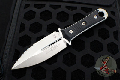 Microtech SBD Double Edge Dagger Borka Collaboration Stonewash Full Serrated Fixed Blade 201-12 2023