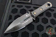Microtech Borka SBD Fixed Blade Dagger- Double Edge- Carbon Fiber Handle- Black DLC Part Serrated Edge Blade 201-2 DLCCFS