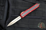 Microtech Makora- Double Edge- Red Handle With Carbon Fiber Inlay- Bronzed Plain Edge 206-13 RDCFIS