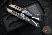 Microtech Combat Troodon OTF Knife Set- Hellhound And Warhound Edge- Molon Labe SET- Black SMOOTH Body Handle- Bronzed Apocalyptic Blade 219-13 SETMLS