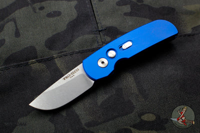 Protech Calmigo Blue Body Stonewash Single Edge Blade Out The Side (OTS) Auto Knife 2201-SW-BLUE