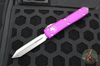 Microtech Ultratech OTF Knife- Spartan Edge- Violet Handle- Stonewash Plain Edge 223-10 VI