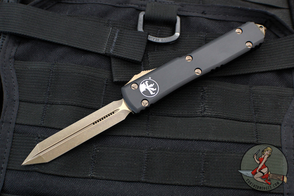 Microtech Ultratech OTF Knife- Spartan Edge- Black With Bronzed Apocalyptic Blade 223-13 AP