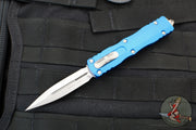 Microtech Dirac OTF Knife- Double Edge- Blue Handle- Stonewash Blade HW 225-10 BL