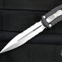 Microtech Dirac OTF Knife- Double Edge- Black Handle- Stonewash Part Serrated Blade  225-11
