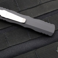 Microtech Dirac OTF Knife- Double Edge- Black Handle- Stonewash Part Serrated Blade  225-11