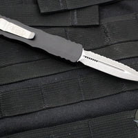 Microtech Dirac OTF Knife- Double Edge- Black Handle- Apocalyptic Full Serrated Blade 225-12 AP