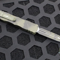 Microtech Dirac OTF Knife- Double Edge- Olive Camo Finished Handle- Olive Camo Plain Edge Blade 225-1 OCS