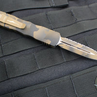Microtech Dirac OTF Knife- Double Edge- Coyote Camo Finished Handle- Coyote Camo Full Serrated Blade 225-3 CCS