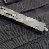 Microtech Dirac OTF Knife- Double Edge- Olive Camo Finished Handle- Olive Camo Full Serrated Blade 225-3 OCS