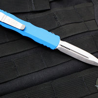 Microtech Dirac OTF Knife- Double Edge- Blue Handle- Satin Blade 225-4 BL