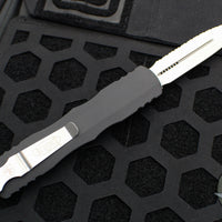 Microtech Dirac Delta Black Double Edge OTF Knife Stonewash Full Serrated Blade 227-12